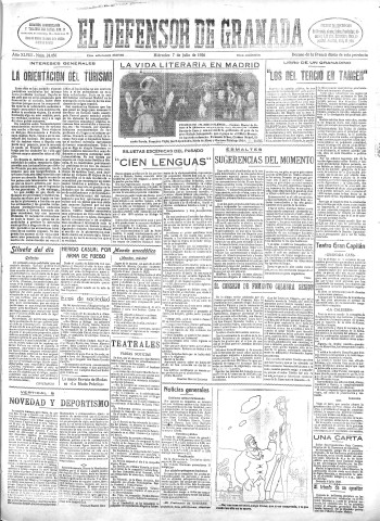 'El Defensor de Granada  : diario político independiente' - Año XLVIII Número 24456 Ed. Mañana - 1926 Julio 07