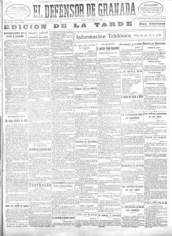 'El Defensor de Granada  : diario político independiente' - Año XLVIII Número 24459 Ed. Tarde - 1926 Julio 08