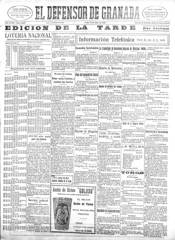 'El Defensor de Granada  : diario político independiente' - Año XLVIII Número 24465 Ed. Tarde - 1926 Julio 12