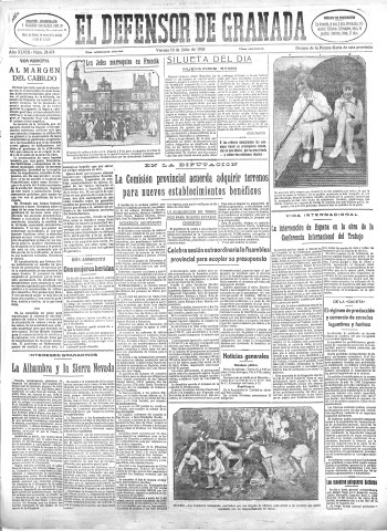 'El Defensor de Granada  : diario político independiente' - Año XLVIII Número 24474 Ed. Mañana - 1926 Julio 16