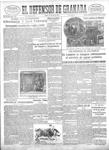'El Defensor de Granada  : diario político independiente' - Año XLVIII Número 24480 Ed. Mañana - 1926 Julio 20