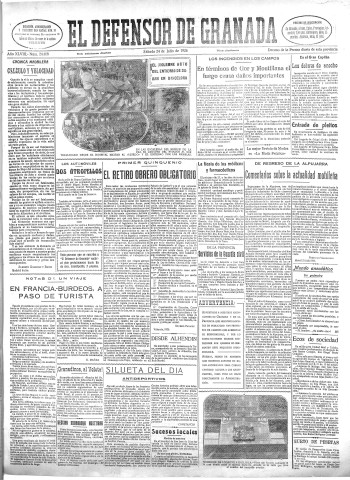 'El Defensor de Granada  : diario político independiente' - Año XLVIII Número 24488 Ed. Mañana - 1926 Julio 24