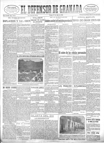 'El Defensor de Granada  : diario político independiente' - Año XLVIII Número 24498 Ed. Mañana - 1926 Julio 30