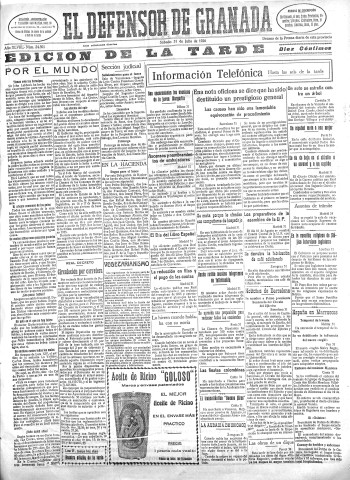 'El Defensor de Granada  : diario político independiente' - Año XLVIII Número 24501 Ed. Tarde - 1926 Julio 31