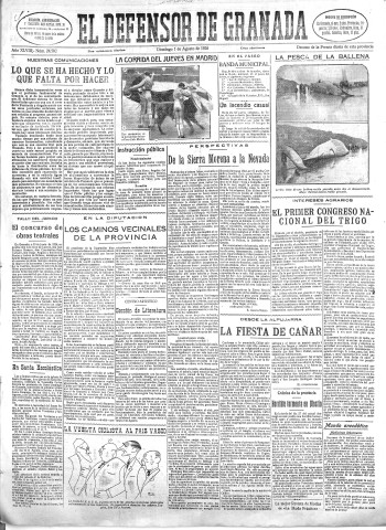 'El Defensor de Granada  : diario político independiente' - Año XLVIII Número 24501 Ed. Mañana - 1926 Agosto 01