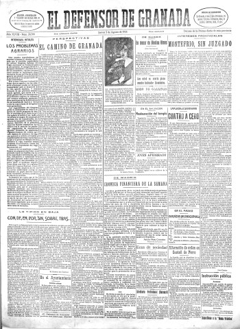 'El Defensor de Granada  : diario político independiente' - Año XLVIII Número 24504 Ed. Mañana - 1926 Agosto 05