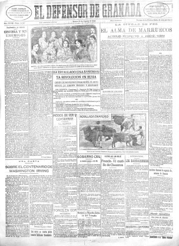 'El Defensor de Granada  : diario político independiente' - Año XLVIII Número 24508 Ed. Mañana - 1926 Agosto 10