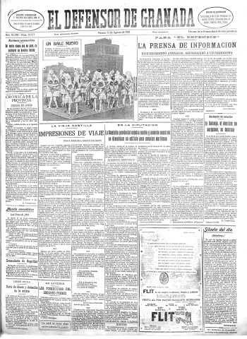 'El Defensor de Granada  : diario político independiente' - Año XLVIII Número 24513 Ed. Mañana - 1926 Agosto 13
