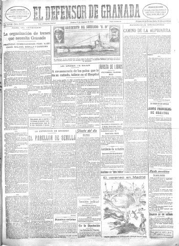 'El Defensor de Granada  : diario político independiente' - Año XLVIII Número 24519 Ed. Mañana - 1926 Agosto 17