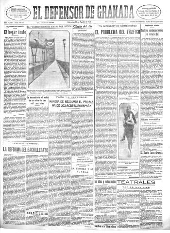 'El Defensor de Granada  : diario político independiente' - Año XLVIII Número 24521 Ed. Mañana - 1926 Agosto 18