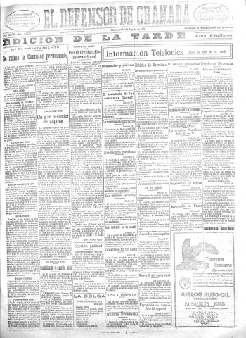 'El Defensor de Granada  : diario político independiente' - Año XLVIII Número 24522 Ed. Tarde - 1926 Agosto 18
