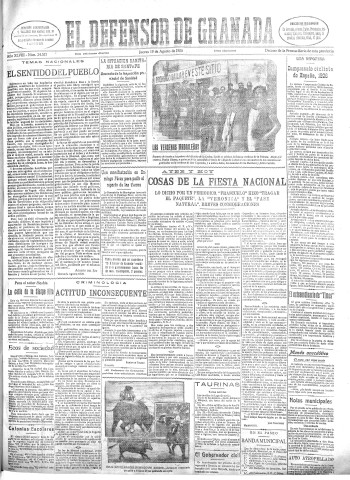 'El Defensor de Granada  : diario político independiente' - Año XLVIII Número 24523 Ed. Mañana - 1926 Agosto 19