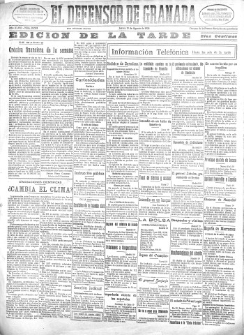 'El Defensor de Granada  : diario político independiente' - Año XLVIII Número 24524 Ed. Tarde - 1926 Agosto 19