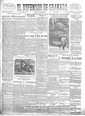 'El Defensor de Granada  : diario político independiente' - Año XLVIII Número 24527 Ed. Mañana - 1926 Agosto 21
