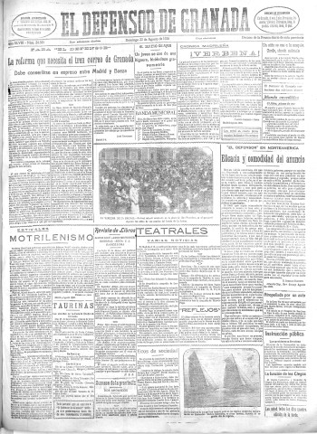 'El Defensor de Granada  : diario político independiente' - Año XLVIII Número 24529 Ed. Mañana - 1926 Agosto 22