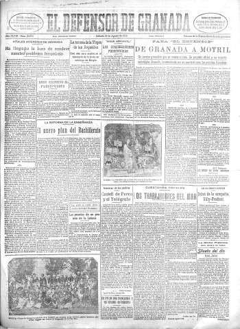 'El Defensor de Granada  : diario político independiente' - Año XLVIII Número 24539 Ed. Mañana - 1926 Agosto 28