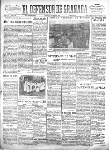 'El Defensor de Granada  : diario político independiente' - Año XLVIII Número 24541 Ed. Mañana - 1926 Agosto 29