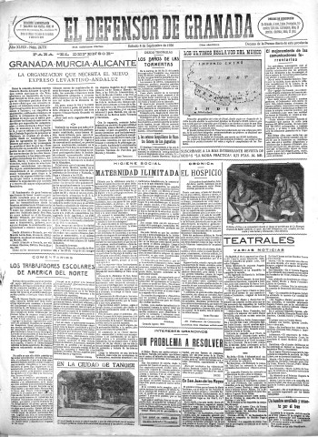 'El Defensor de Granada  : diario político independiente' - Año XLVIII Número 24551 Ed. Mañana - 1926 Septiembre 04
