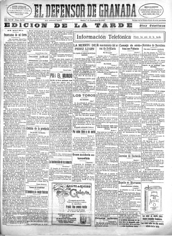 'El Defensor de Granada  : diario político independiente' - Año XLVIII Número 24556 Ed. Tarde - 1926 Septiembre 07