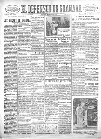 'El Defensor de Granada  : diario político independiente' - Año XLVIII Número 24569 Ed. Mañana - 1926 Septiembre 15