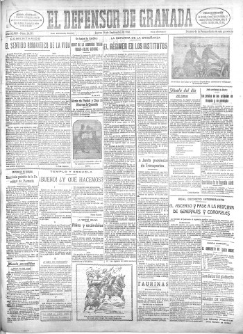 'El Defensor de Granada  : diario político independiente' - Año XLVIII Número 24571 Ed. Mañana - 1926 Septiembre 16