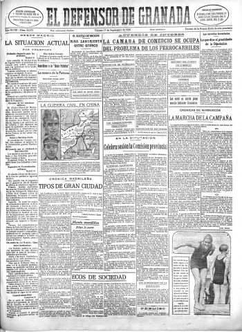 'El Defensor de Granada  : diario político independiente' - Año XLVIII Número 24573 Ed. Mañana - 1926 Septiembre 17