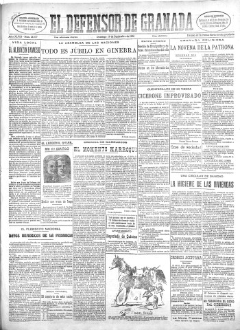 'El Defensor de Granada  : diario político independiente' - Año XLVIII Número 24577 Ed. Mañana - 1926 Septiembre 19