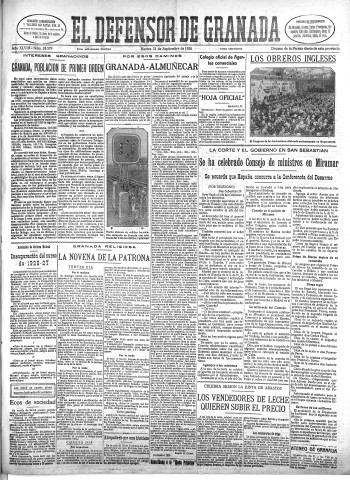 'El Defensor de Granada  : diario político independiente' - Año XLVIII Número 24579 Ed. Mañana - 1926 Septiembre 21