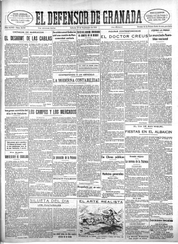 'El Defensor de Granada  : diario político independiente' - Año XLVIII Número 24587 Ed. Mañana - 1926 Septiembre 25