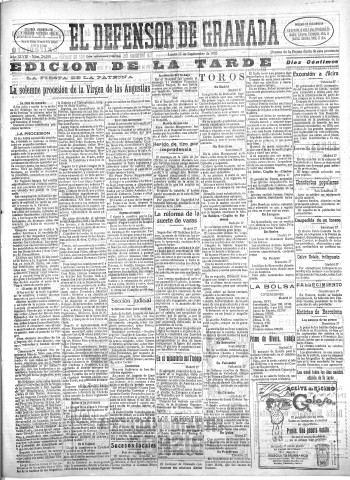 'El Defensor de Granada  : diario político independiente' - Año XLVIII Número 24590 Ed. Tarde - 1926 Septiembre 27