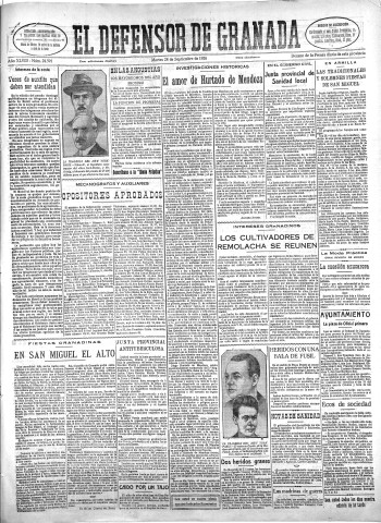 'El Defensor de Granada  : diario político independiente' - Año XLVIII Número 24591 Ed. Mañana - 1926 Septiembre 28
