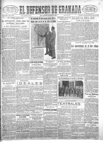 'El Defensor de Granada  : diario político independiente' - Año XLVIII Número 24593 Ed. Mañana - 1926 Septiembre 29