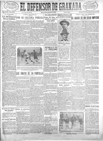 'El Defensor de Granada  : diario político independiente' - Año XLVIII Número 24595 Ed. Mañana - 1926 Septiembre 30