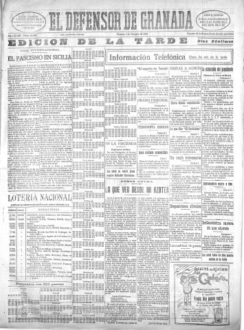 'El Defensor de Granada  : diario político independiente' - Año XLVIII Número 24598 Ed. Tarde - 1926 Octubre 01
