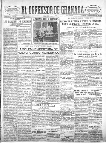 'El Defensor de Granada  : diario político independiente' - Año XLVIII Número 24599 Ed. Mañana - 1926 Octubre 02