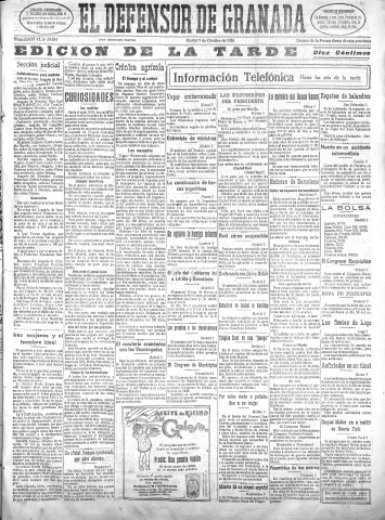 'El Defensor de Granada  : diario político independiente' - Año XLVIII Número 24604 Ed. Tarde - 1926 Octubre 05
