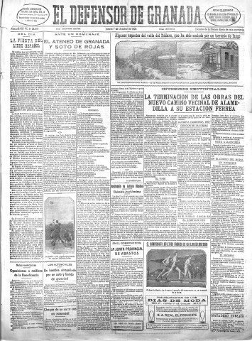'El Defensor de Granada  : diario político independiente' - Año XLVIII Número 24607 Ed. Mañana - 1926 Octubre 07