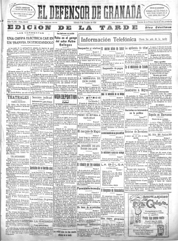 'El Defensor de Granada  : diario político independiente' - Año XLVIII Número 24612 Ed. Tarde - 1926 Octubre 09