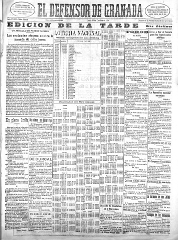 'El Defensor de Granada  : diario político independiente' - Año XLVIII Número 24614 Ed. Tarde - 1926 Octubre 11