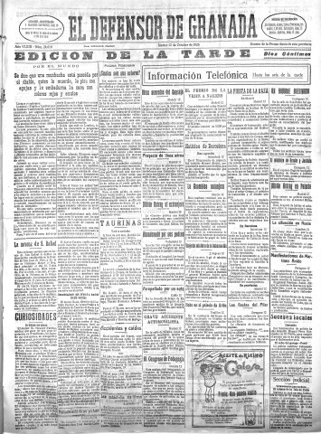 'El Defensor de Granada  : diario político independiente' - Año XLVIII Número 24616 Ed. Tarde - 1926 Octubre 12