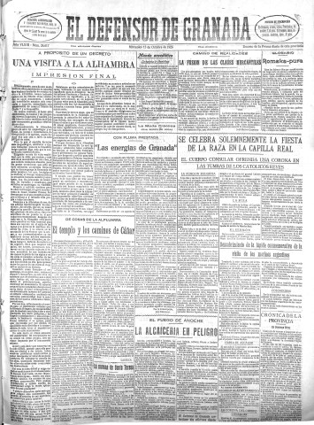 'El Defensor de Granada  : diario político independiente' - Año XLVIII Número 24617 Ed. Mañana - 1926 Octubre 13