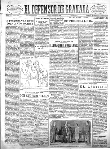'El Defensor de Granada  : diario político independiente' - Año XLVIII Número 24619 Ed. Mañana - 1926 Octubre 14