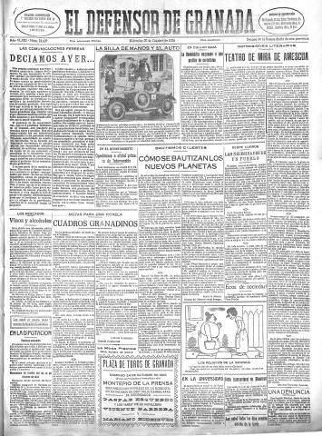 'El Defensor de Granada  : diario político independiente' - Año XLVIII Número 24629 Ed. Mañana - 1926 Octubre 20