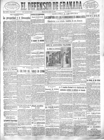 'El Defensor de Granada  : diario político independiente' - Año XLVIII Número 24639 Ed. Mañana - 1926 Octubre 26