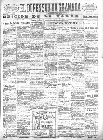 'El Defensor de Granada  : diario político independiente' - Año XLVIII Número 24642 Ed. Tarde - 1926 Octubre 27