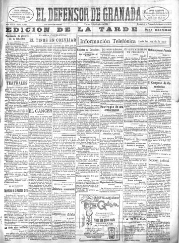 'El Defensor de Granada  : diario político independiente' - Año XLVIII Número 24646 Ed. Tarde - 1926 Octubre 29