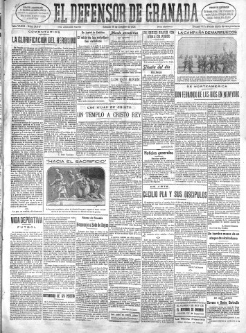 'El Defensor de Granada  : diario político independiente' - Año XLVIII Número 24647 Ed. Mañana - 1926 Octubre 30