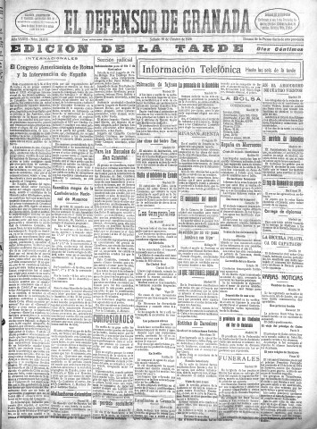 'El Defensor de Granada  : diario político independiente' - Año XLVIII Número 24648 Ed. Tarde - 1926 Octubre 30