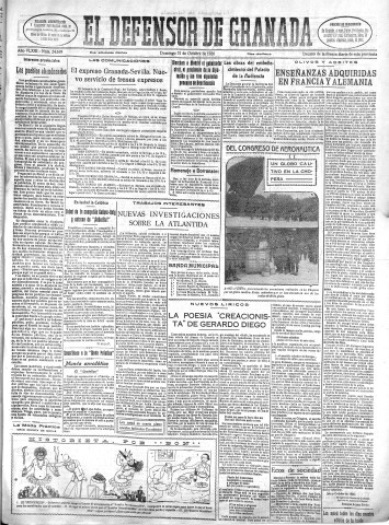 'El Defensor de Granada  : diario político independiente' - Año XLVIII Número 24649 Ed. Mañana - 1926 Octubre 31