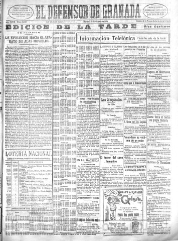 'El Defensor de Granada  : diario político independiente' - Año XLVIII Número 24652 Ed. Tarde - 1926 Noviembre 02